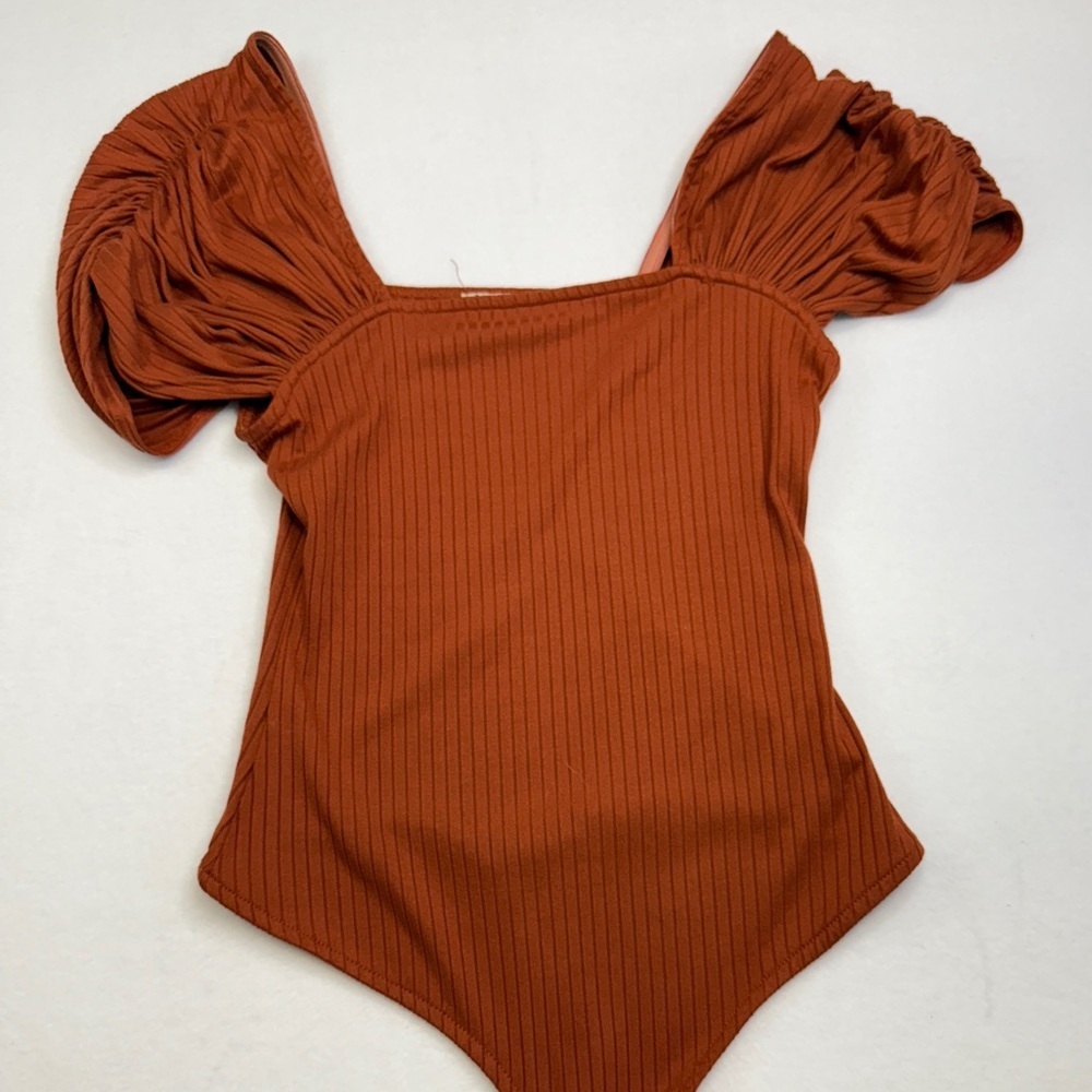 Free People Size Small Rust Ribbed Bodysuit